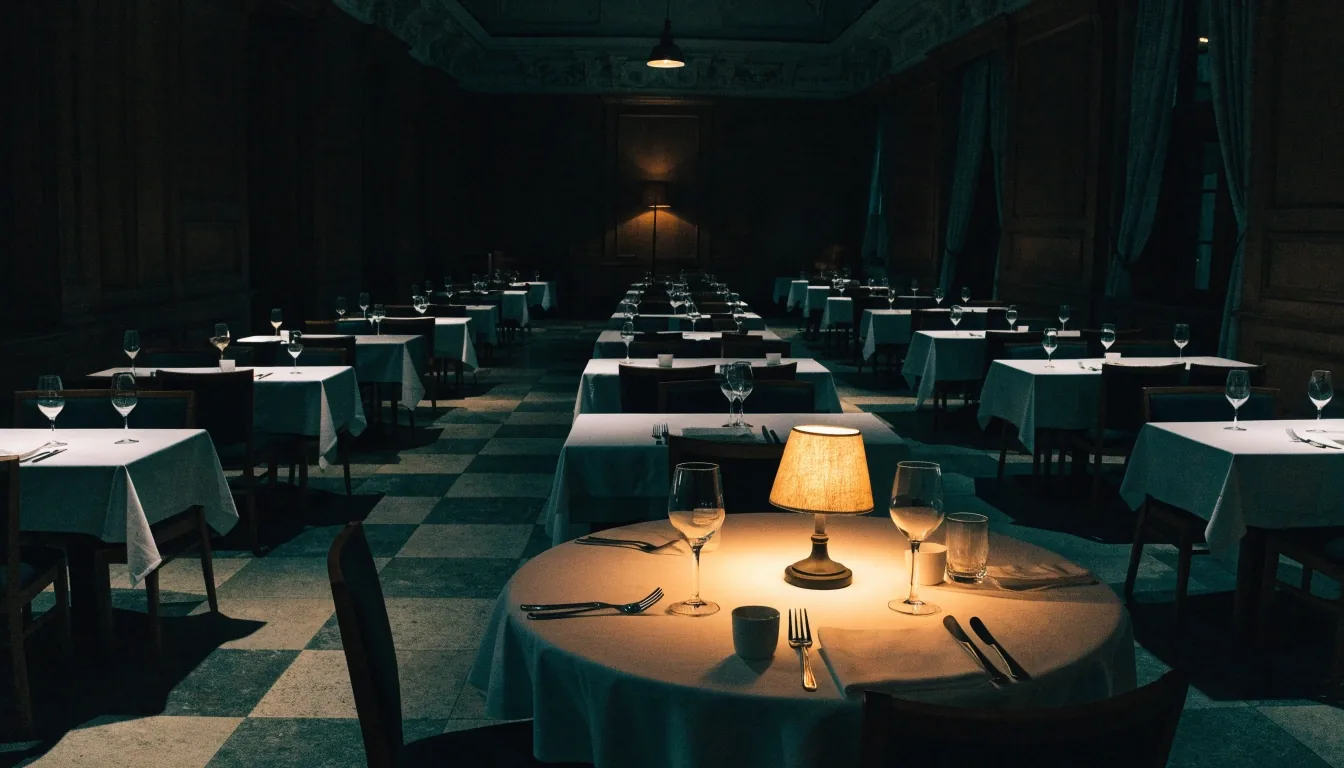 Pusta sala restauracji przed wieczornym serwisem
