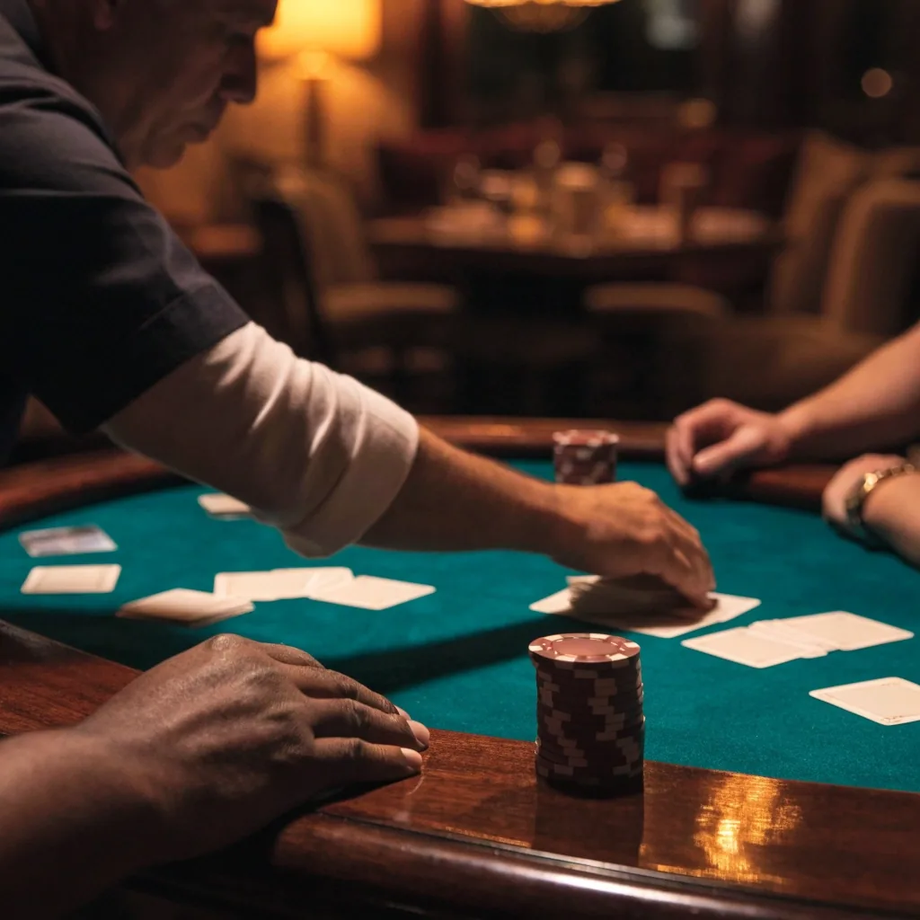 Stół cash game z kartami w trakcie rozdania