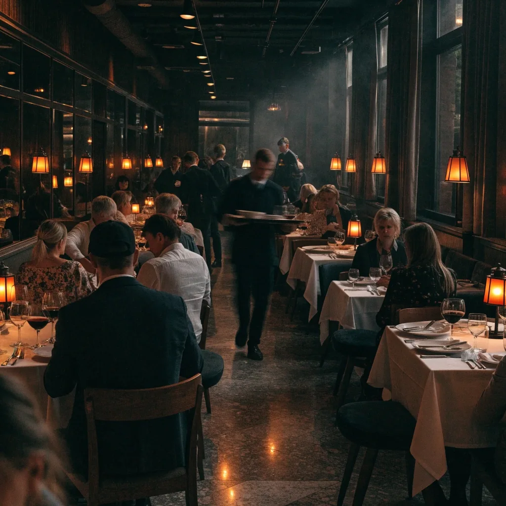 Pełna sala restauracyjna w piątkowy wieczór podczas kolacji