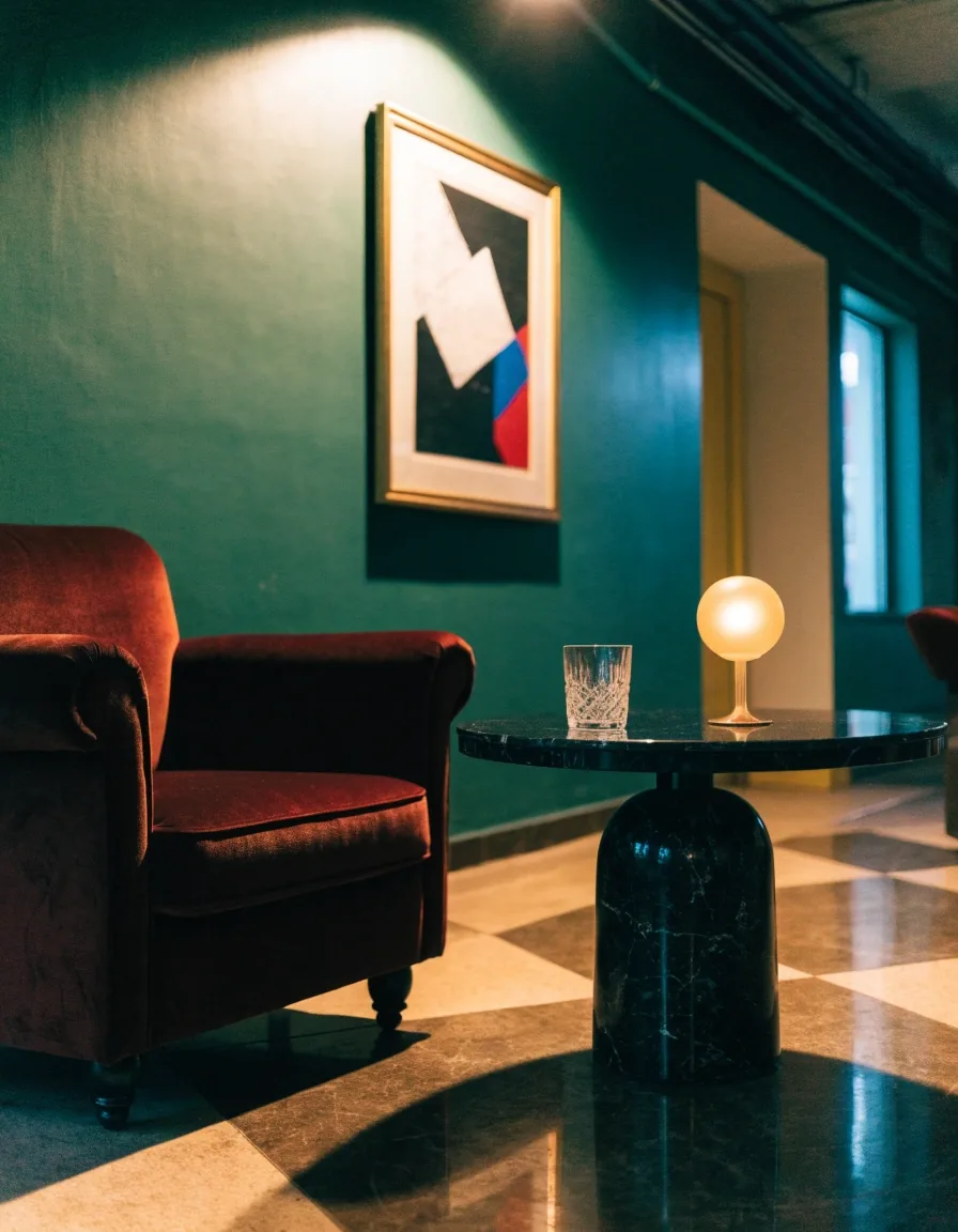 Kącik lounge z lampą na stoliku